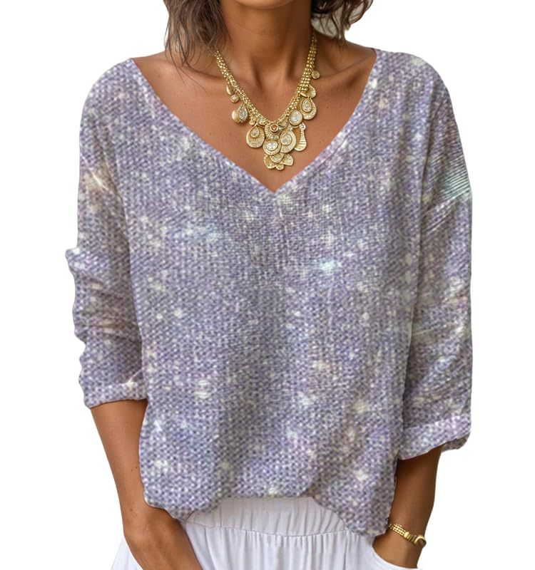 Women's V-Neck Long Sleeve Printed T-Shirt