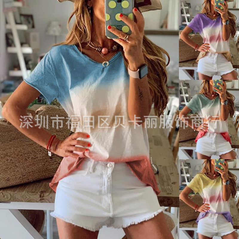 Gradient Rainbow Short Sleeve T-Shirt for Women