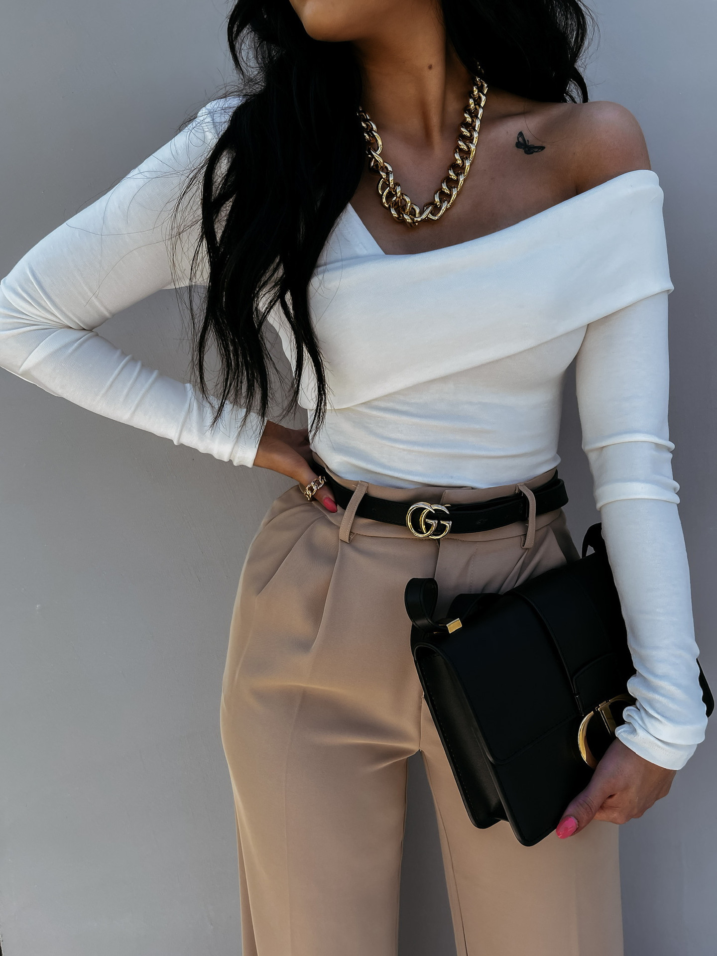 Women's Off-Shoulder Long-Sleeve Solid Color Slim Fit T-Shirt