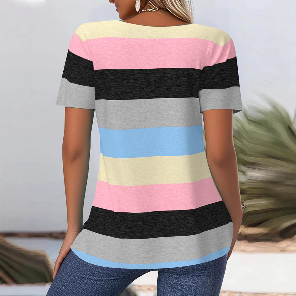 Women's Color-Block Striped Short-Sleeve Slim Fit T-Shirt