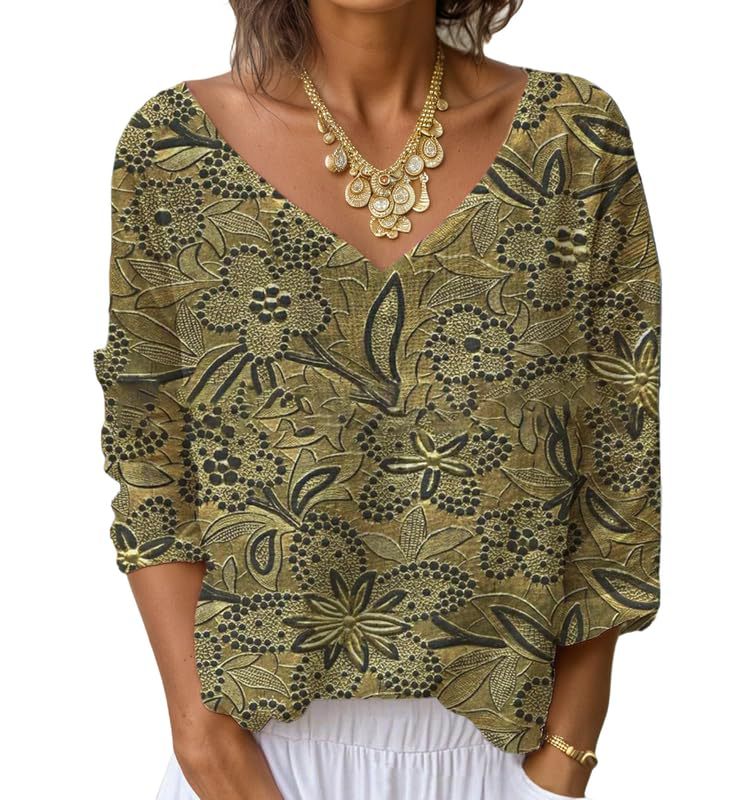 Women's V-Neck Long Sleeve Printed T-Shirt