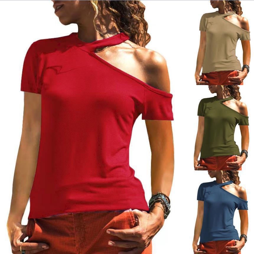 Women's Halter One-Shoulder Short-Sleeve T-Shirt