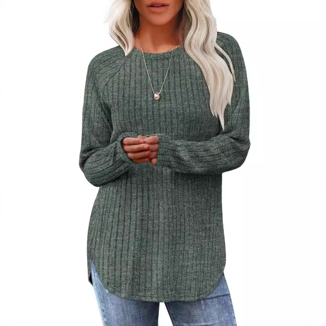 Women's Loose Crewneck High-Low Hem Long Sleeve Top
