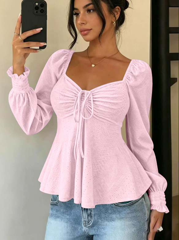 V-Neck Drawstring Ruched Short Sleeve Solid Color Top
