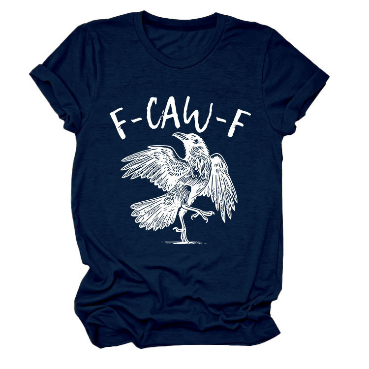Bird & Crow Print Crewneck Short Sleeve Top