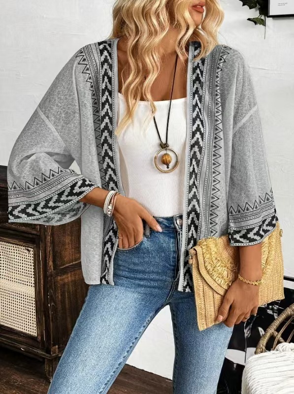 Elegant Casual Printed Flare-Sleeve Cardigan