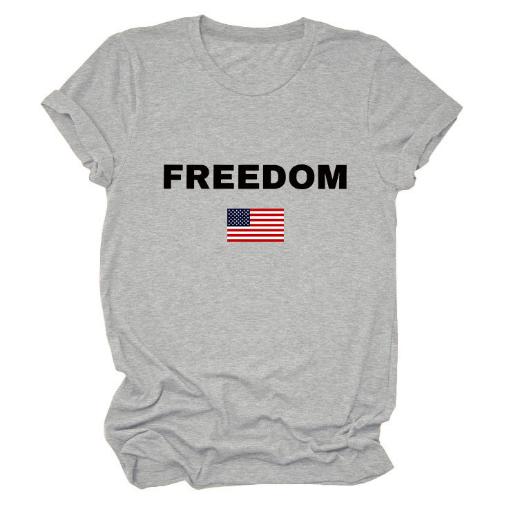 FREEDOM Letter American Flag Print Women's Short Sleeve Top