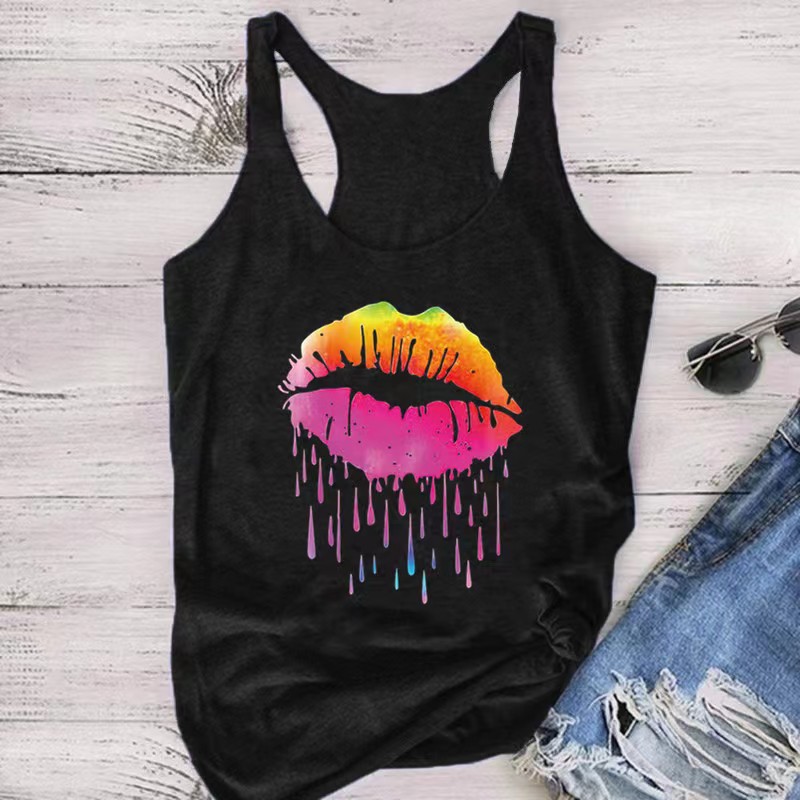 Dragonfly Print Round Neck Sleeveless Tank Top