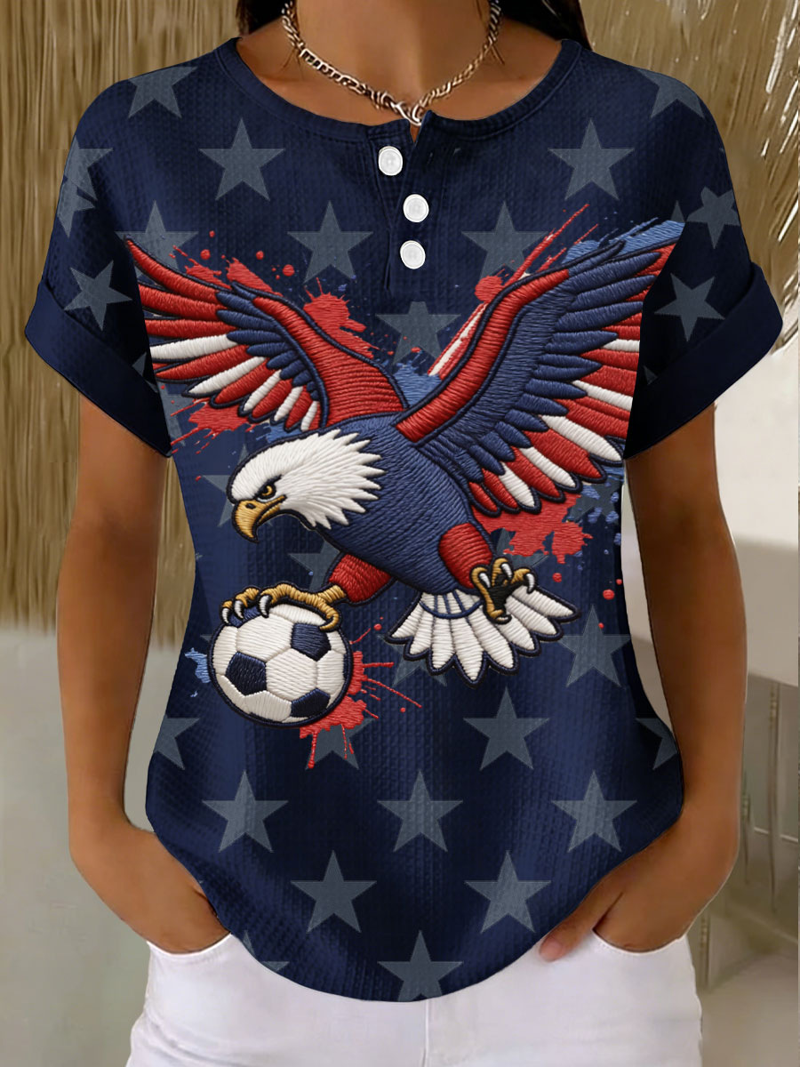 Men's Summer Eagle Graphic Short Sleeve Button-Up Shirt