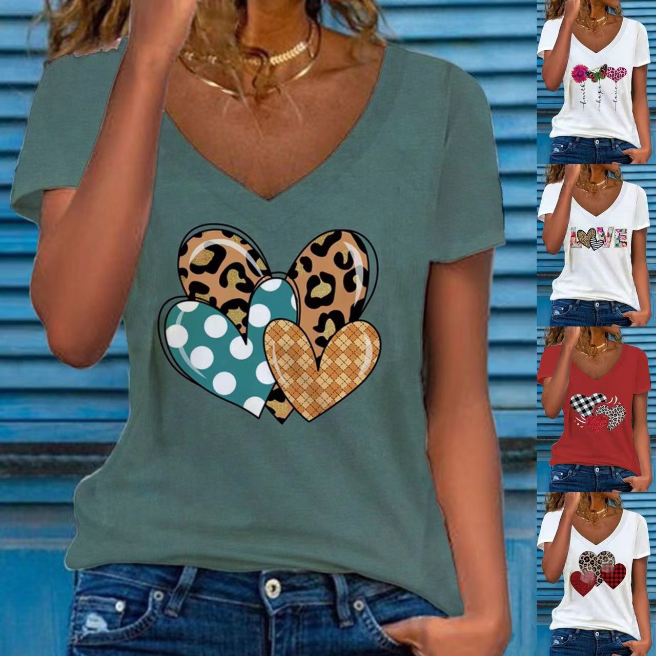 Floral Print Short Sleeve V-Neck Loose Top