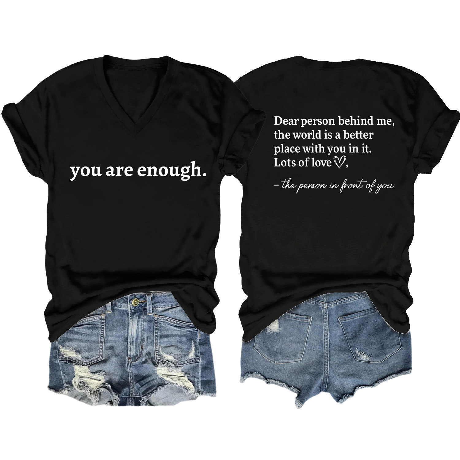Women's Summer Heart Letter Print V-Neck Short Sleeve T-Shirt