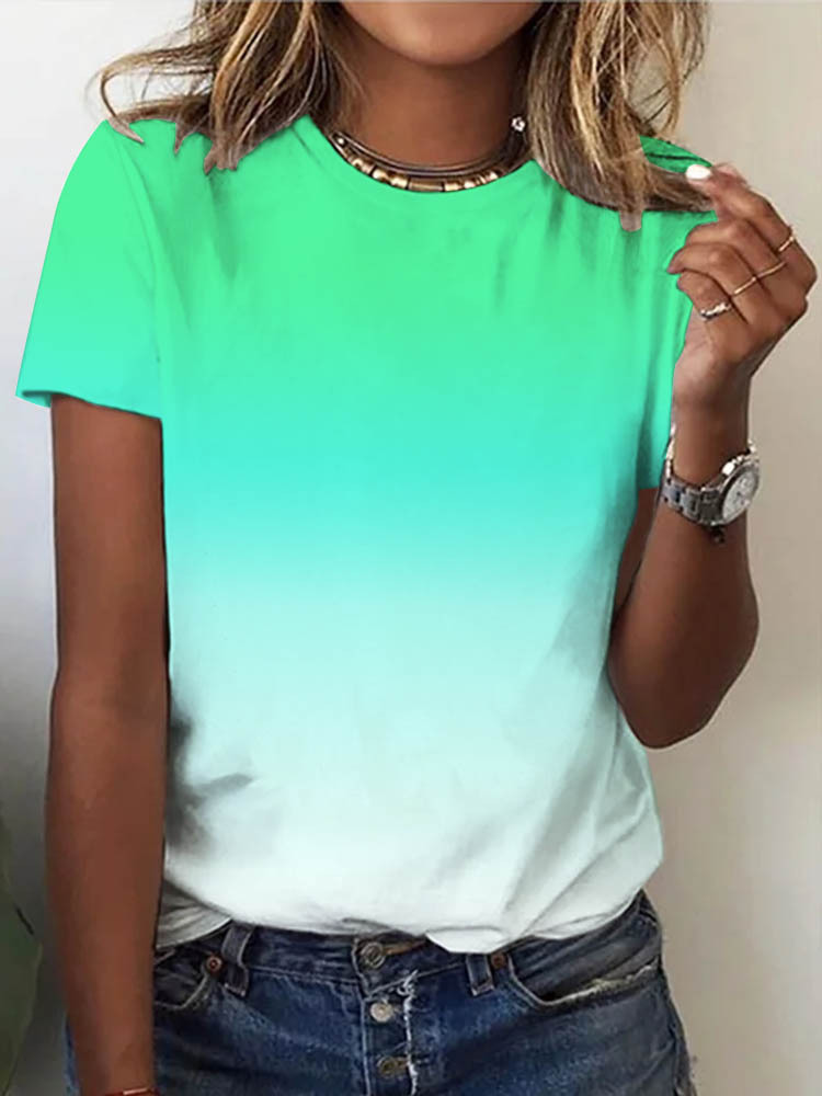 Women's Casual Round Neck Short Sleeve Digital Print T-Shirt
