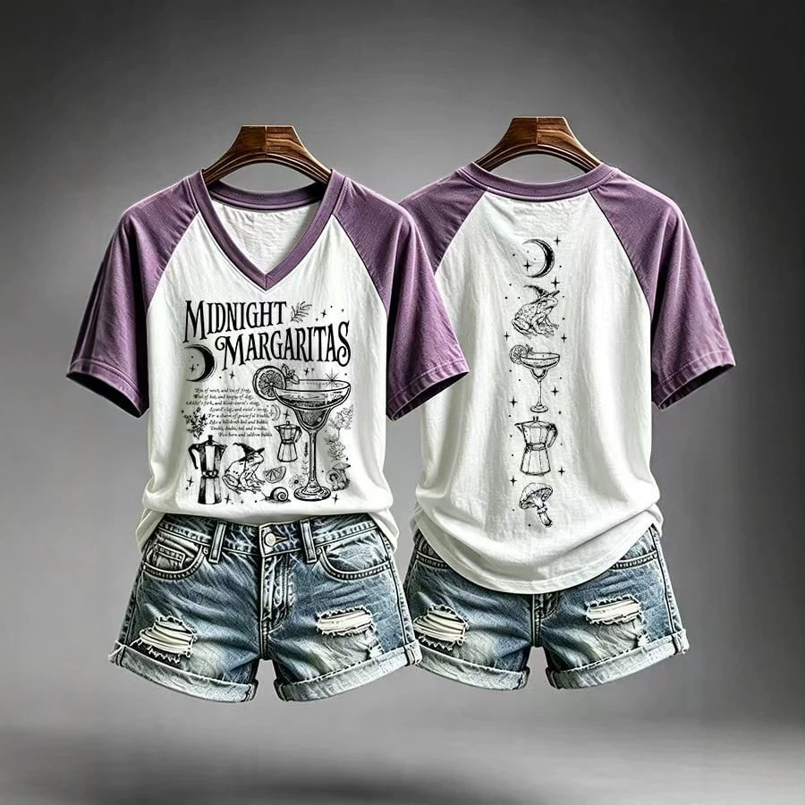 Fantasy Graphic Front and Back Print V-Neck T-Shirt