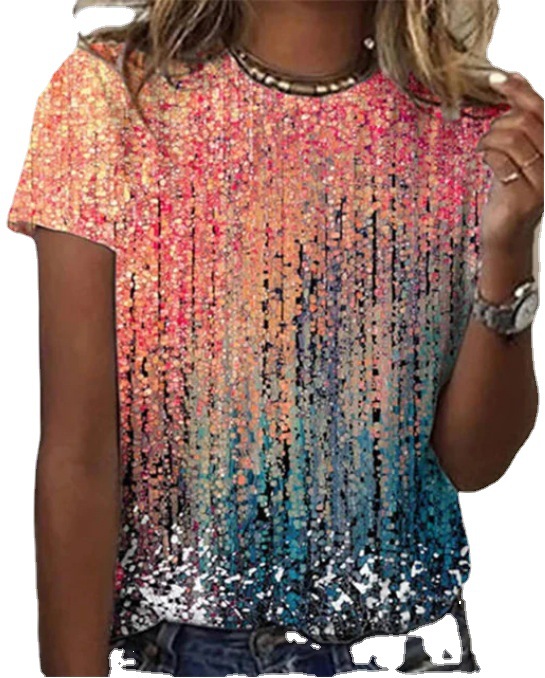Women's Floral Print Short Sleeve Crew Neck Loose T-Shirt