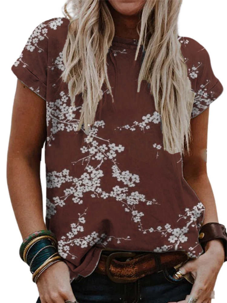 Women's Short Sleeve Digital Print T-Shirt Loose Fit