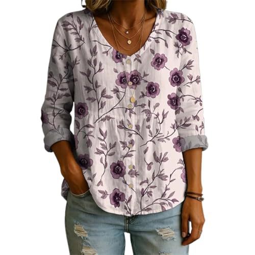 Floral Print V-Neck Long Sleeve T-Shirt