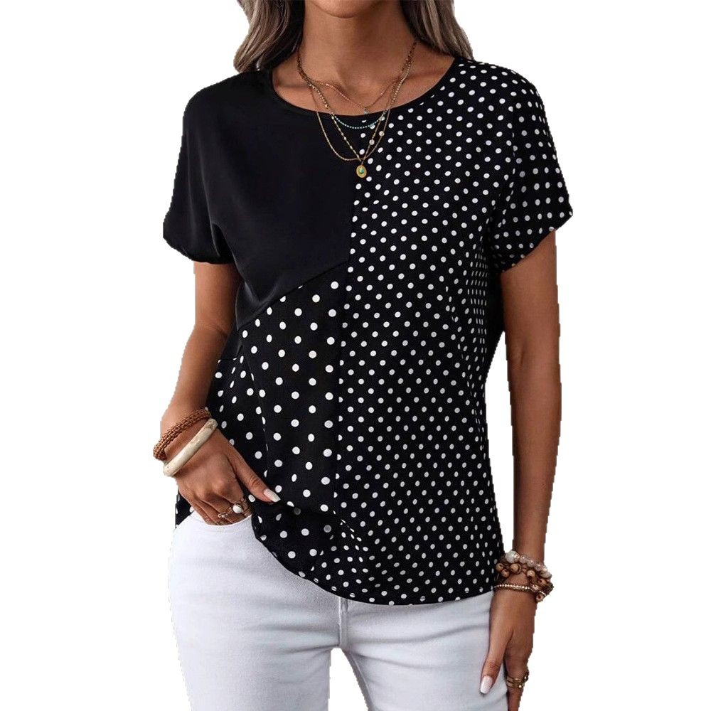 Women's Polka Dot Print Short Sleeve Crew Neck T-Shirt