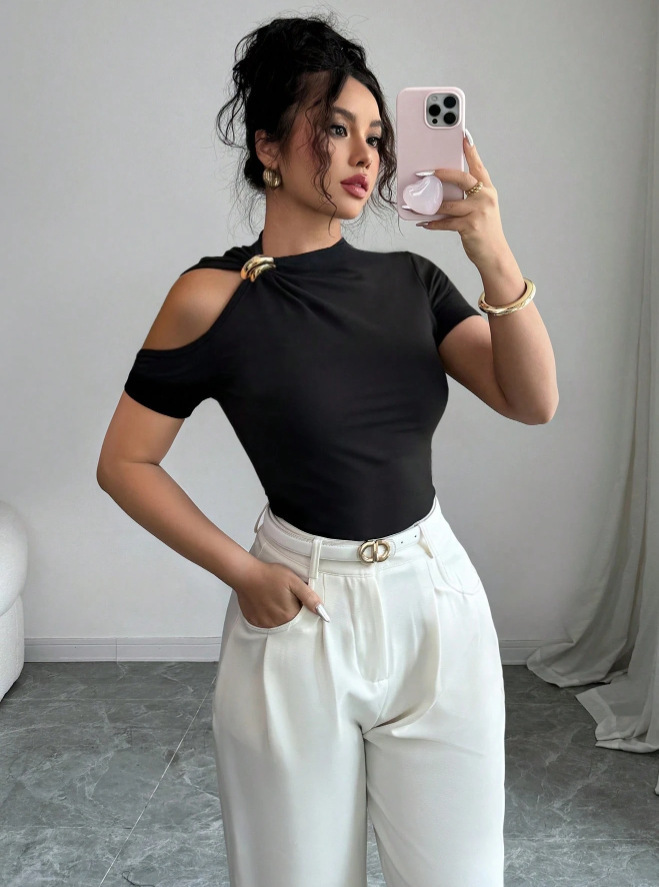 Women's One-Shoulder Metal-Trim Slimming Top