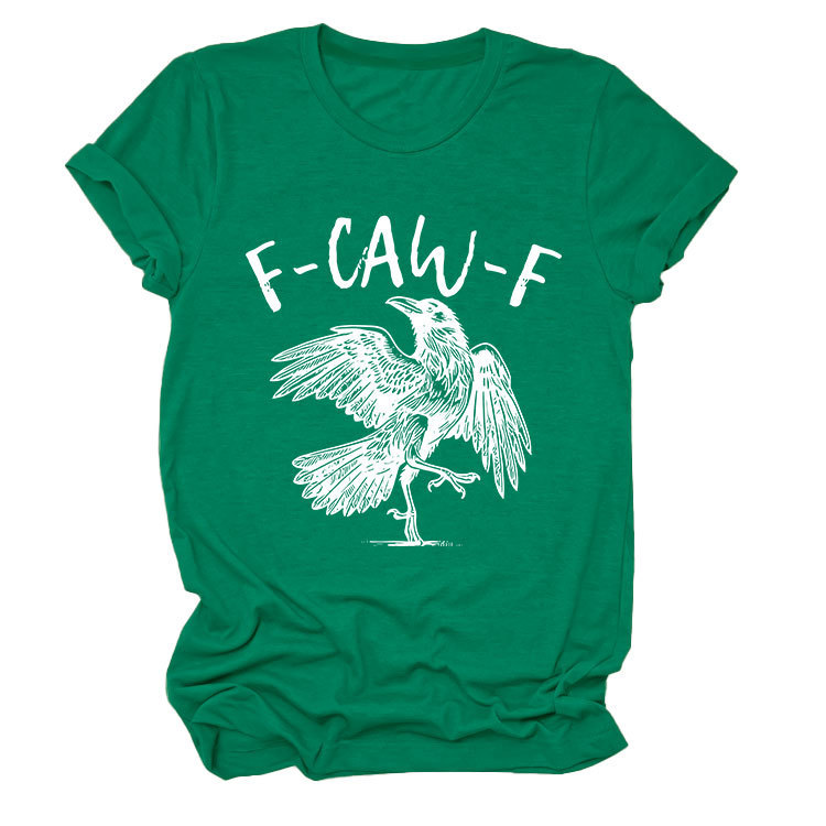 Bird & Crow Print Crewneck Short Sleeve Top