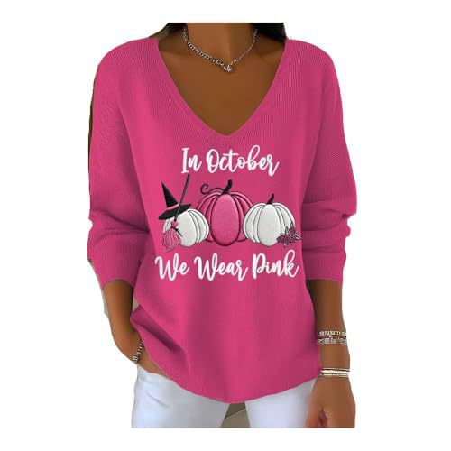 Halloween Pumpkin Print V-Neck Long-Sleeve Women's Top
