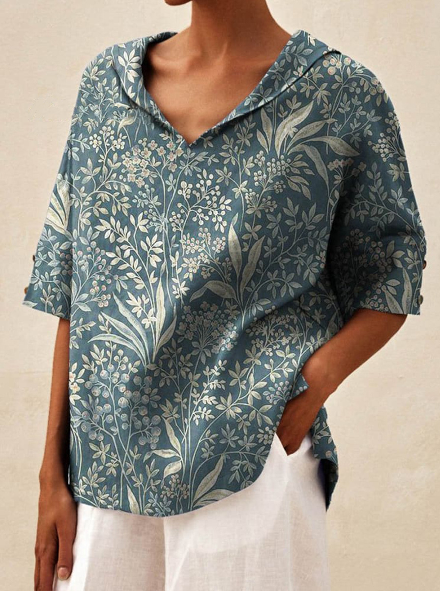 Women's Cotton-Linen Sailor Collar Loose Short-Sleeve Top