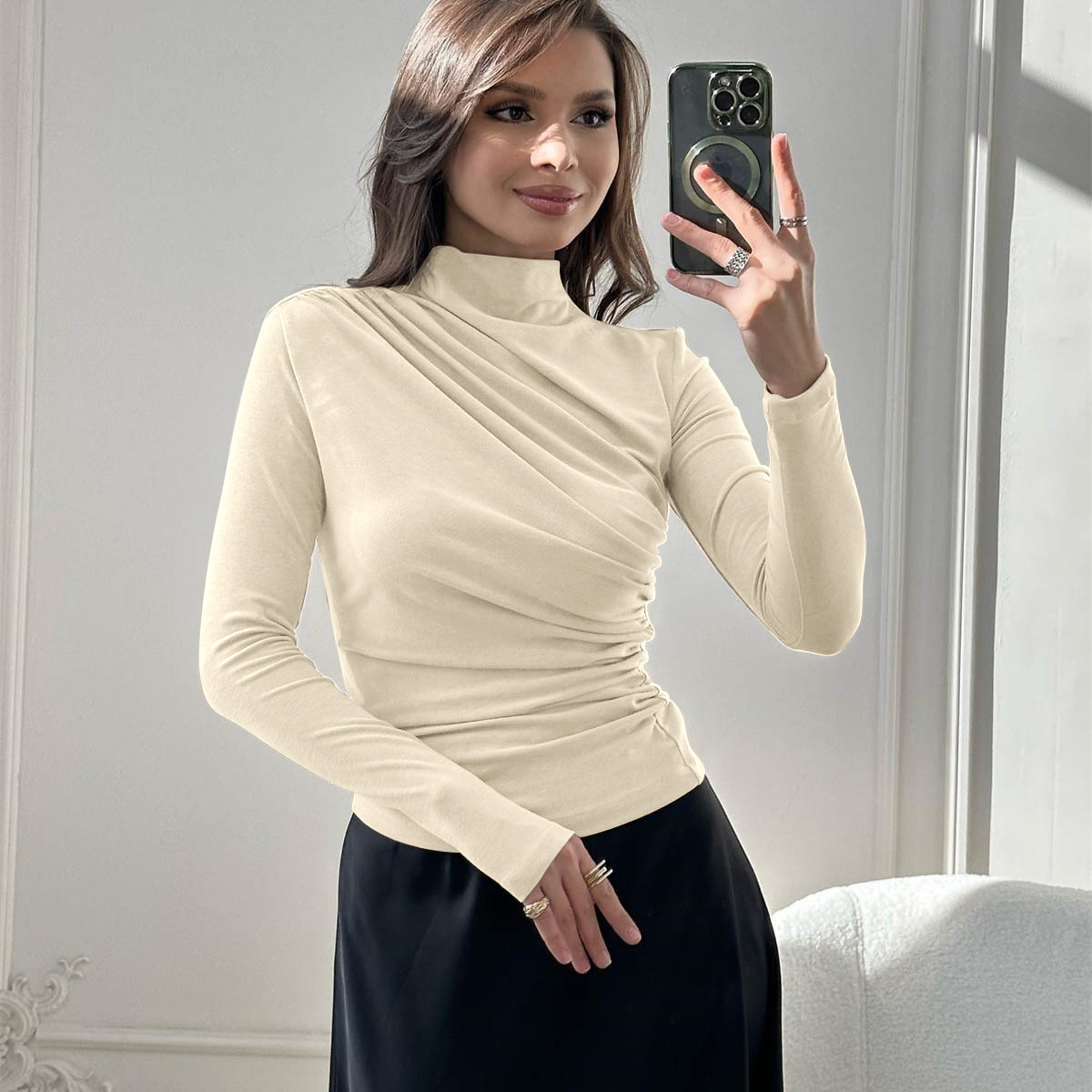 Women's Long Sleeve Mock Neck Slim Fit Top