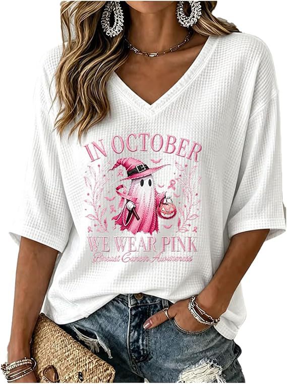 Halloween Ghost Print V-Neck Half-Sleeve Women's T-Shirt