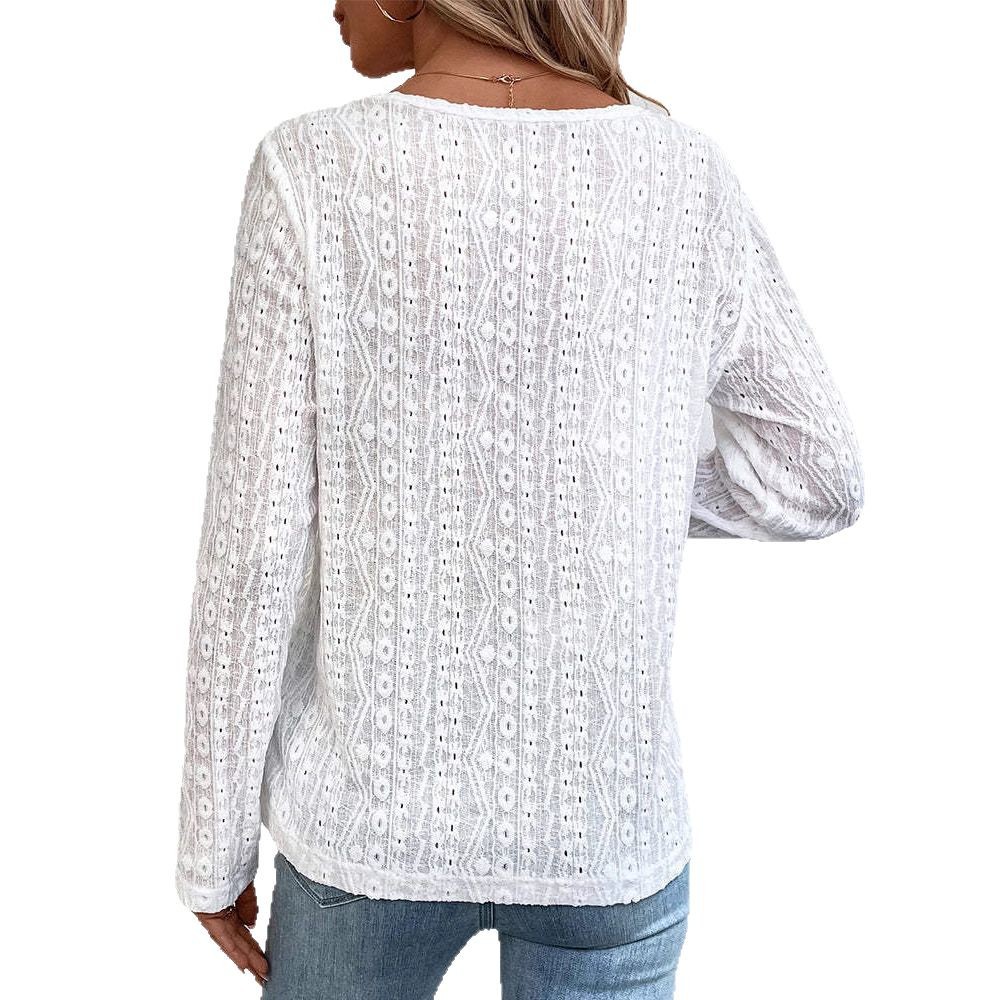Women's Casual V-Neck Cutout Long-Sleeve Top