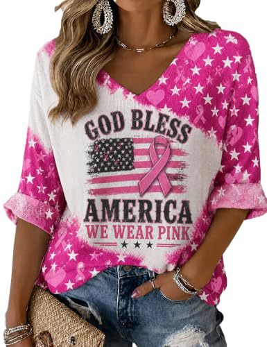 Ribbon Star Print V-Neck Half-Sleeve Women's T-Shirt