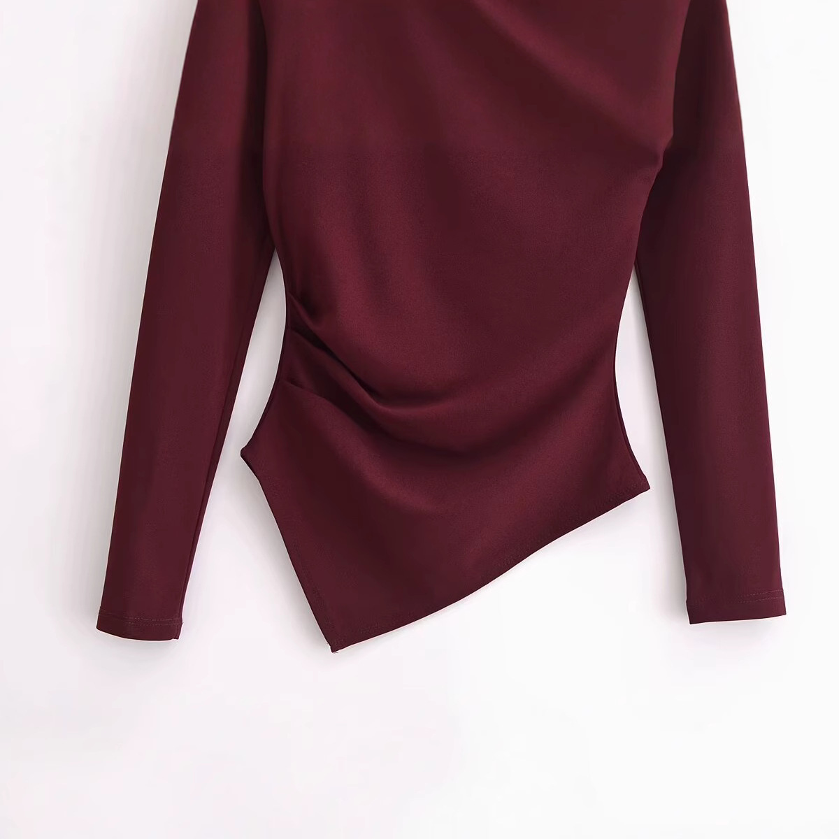 Women's Asymmetric Stretch Top – One-Shoulder Long Sleeve, Solid Color, Versatile