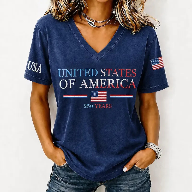 Women's Summer American Flag 3D Print Short Sleeve T-Shirt