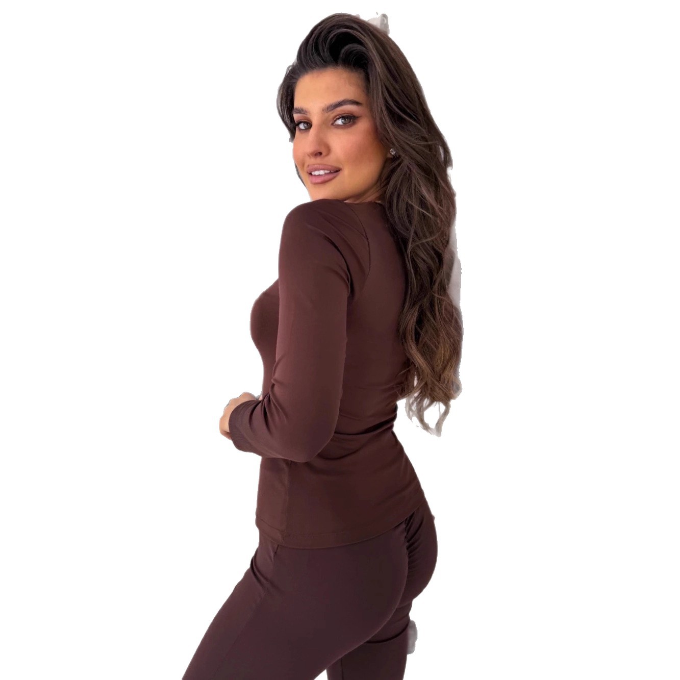 Women's Solid V-Neck Long-Sleeve T-Shirt Slim Fit