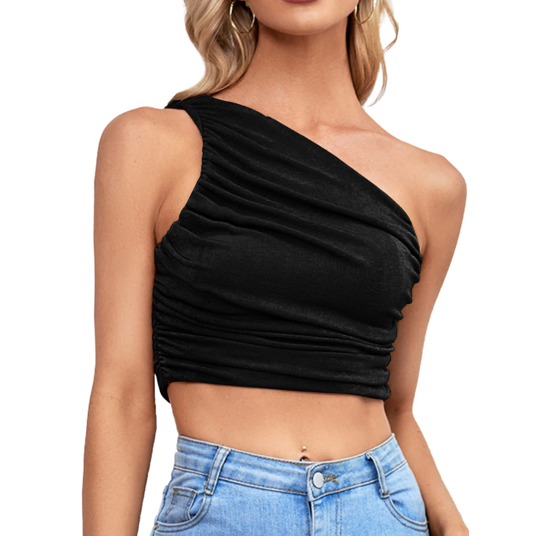 Women's Slim Fit One-Shoulder Asymmetric Neck T-Shirt