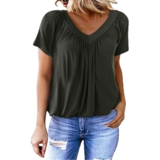 V-Neck Raglan Sleeve Ruched Casual T-Shirt