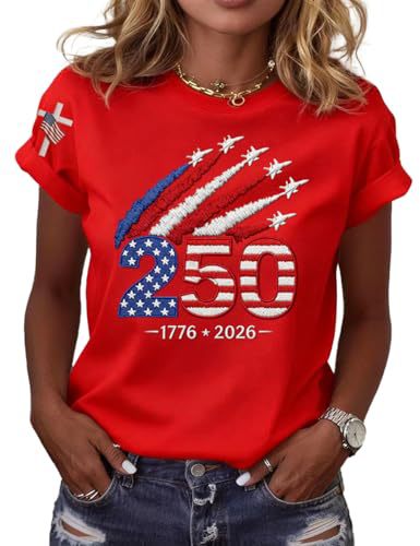 Women's Summer American 250th Anniversary Flag Print T-Shirt