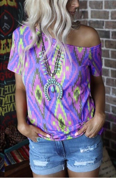 Women's Short Sleeve Printed Crew Neck Shirt