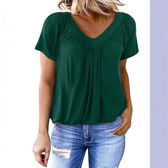 V-Neck Raglan Sleeve Ruched Casual T-Shirt