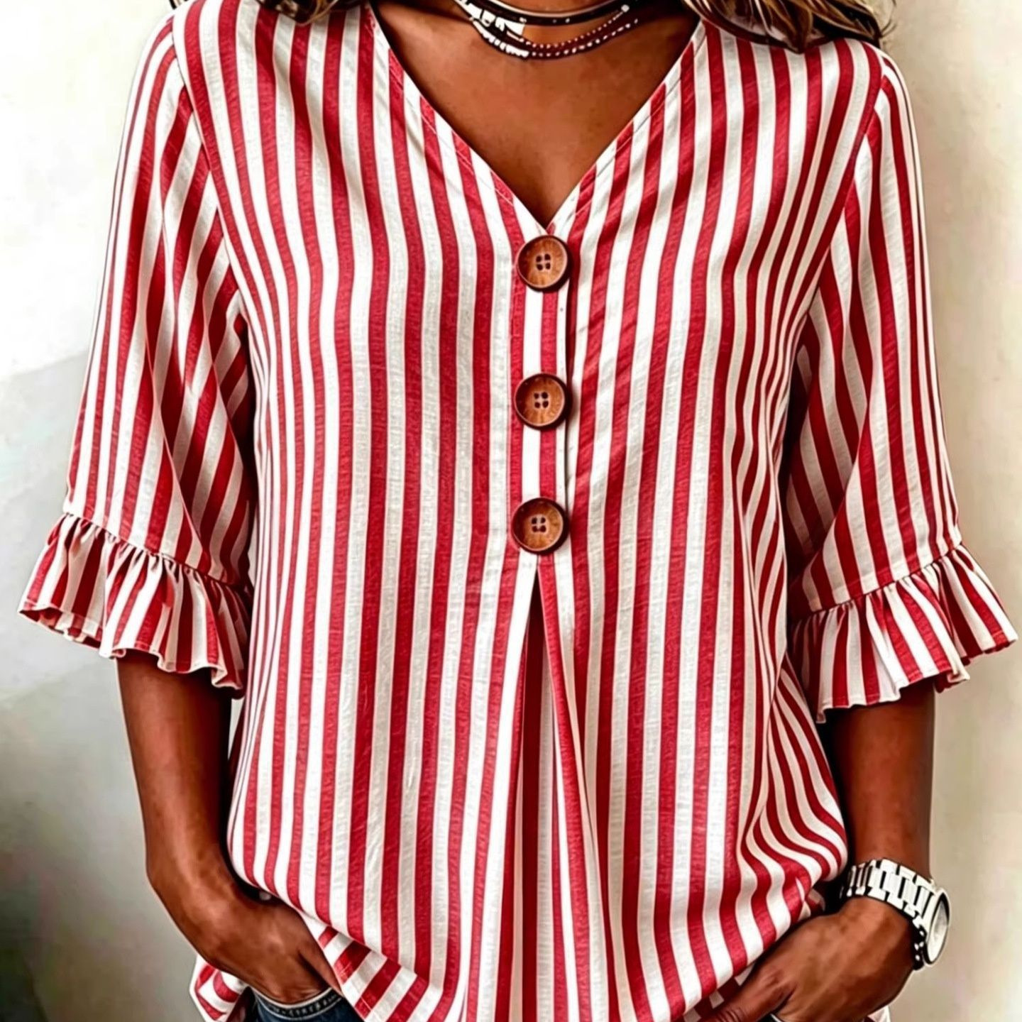 Women's Summer Plaid Print Short Sleeve Button-Up Top