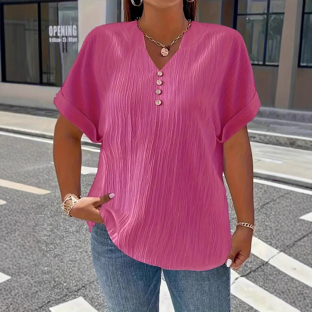 Plus Size V-Neck Short Sleeve Top