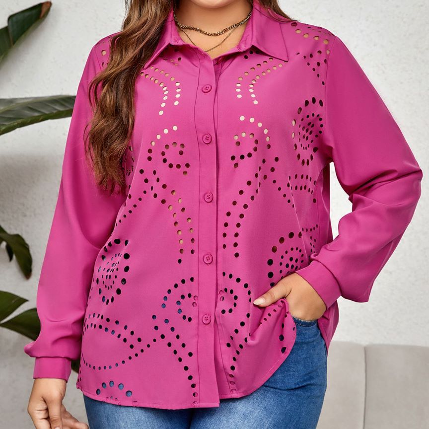 Women's Hollow-Out Long-Sleeve Blouse Loose Fit