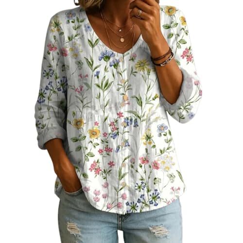 Floral Print V-Neck Long Sleeve T-Shirt