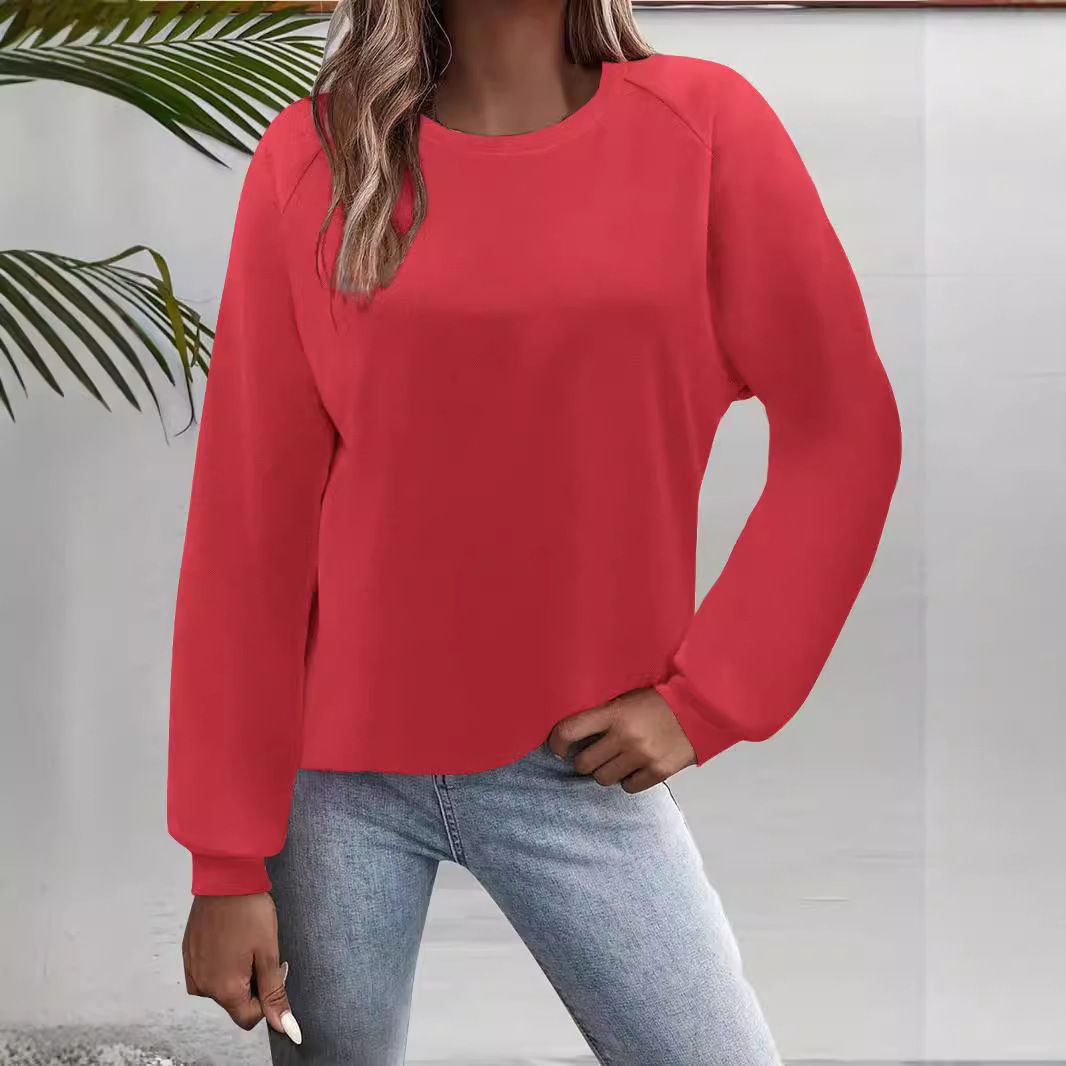 Women's Long Sleeve Crewneck T-Shirt Solid Color Loose Fit Top