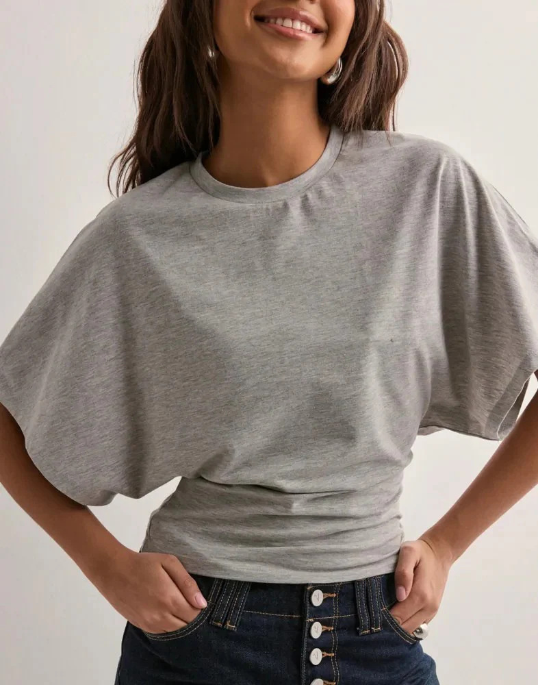 Women's Solid Crewneck Cinched-Waist Long-Sleeve Top