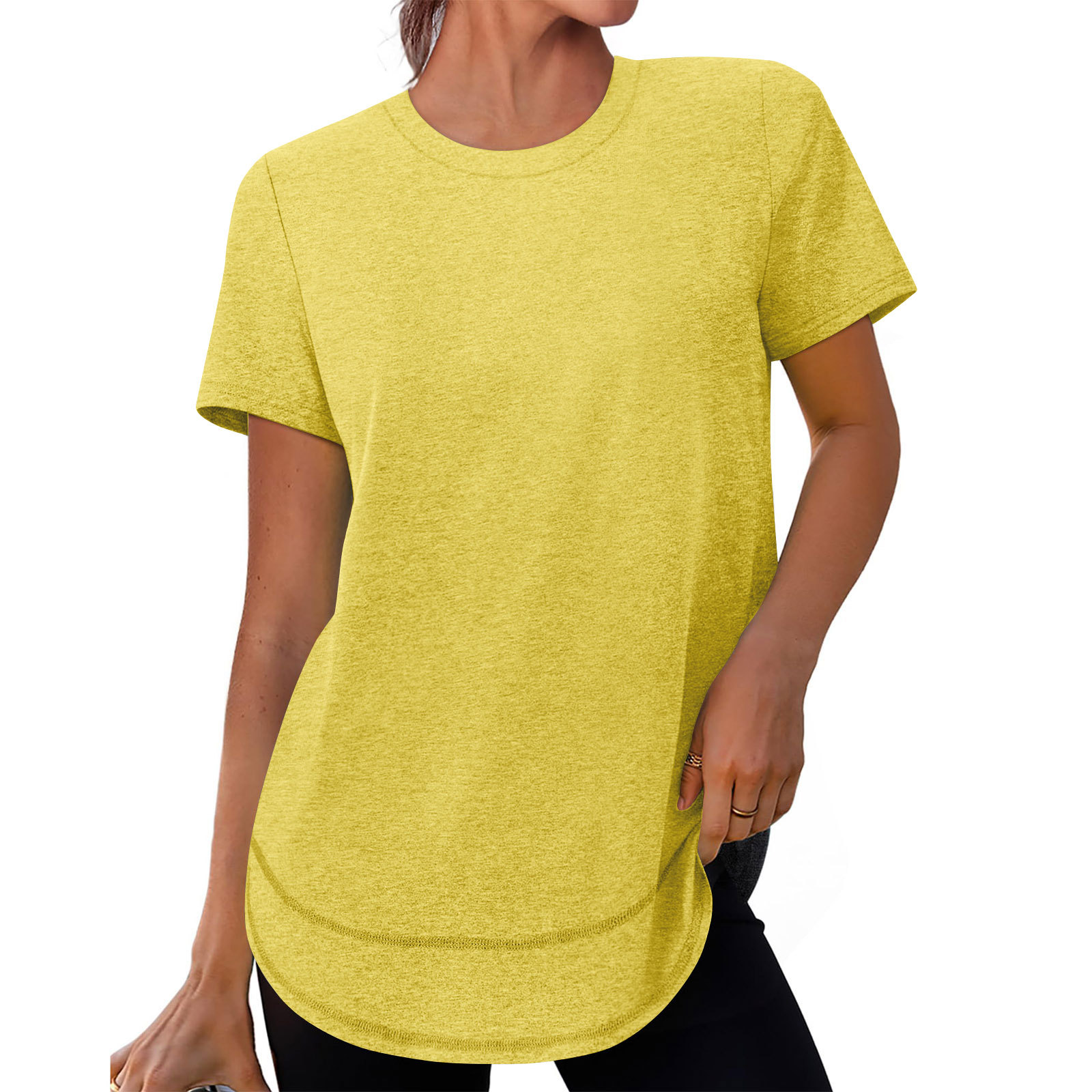 Women's Casual Loose Short Sleeve Solid Crewneck Pullover T-Shirt