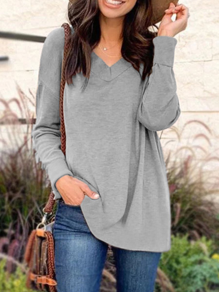 Women's Long Sleeve V-Neck Casual T-Shirt Top