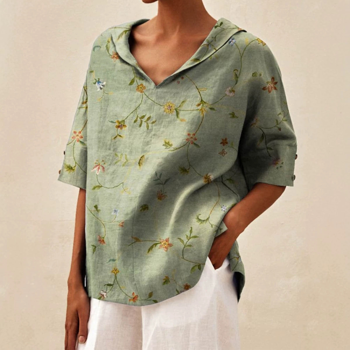 Women's Cotton-Linen Sailor Collar Loose Short-Sleeve Top