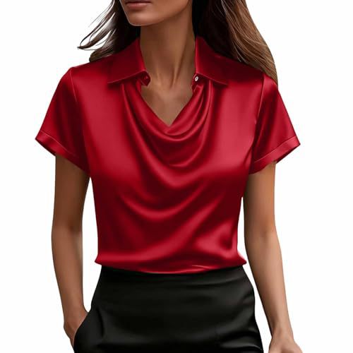 Women's Draped Neck Short Sleeve Solid Color Top