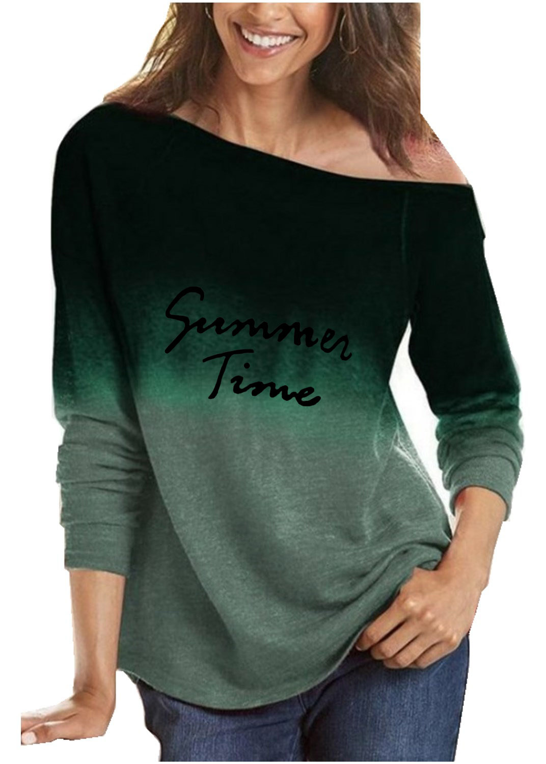 Women's Gradient Print Long Sleeve Crewneck Loose T-Shirt