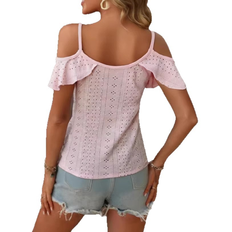 Women's Openwork Embroidered Ruffle Sleeve Cami Blouse