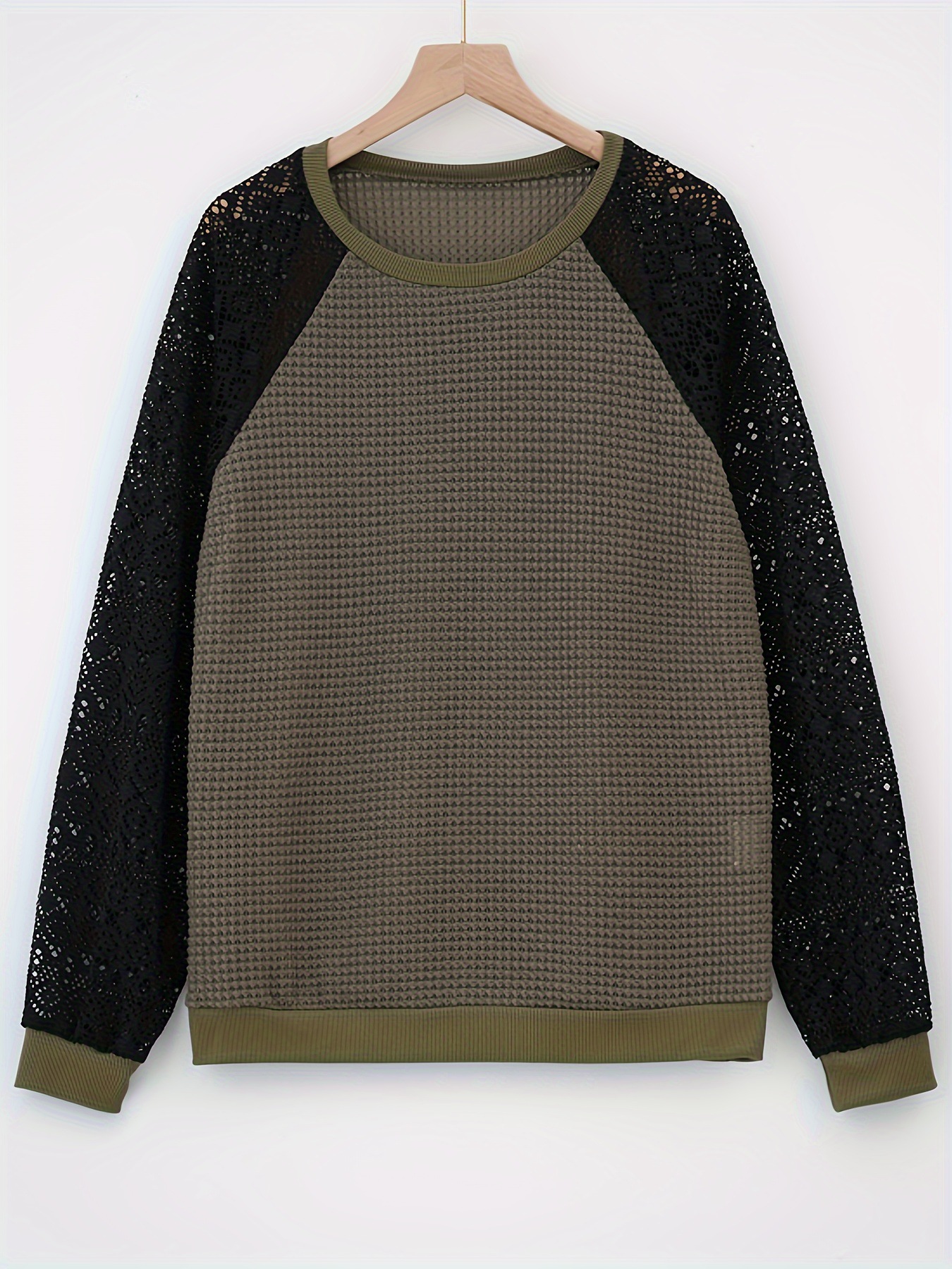 Women's Lace Long Sleeve Hollow Out Crewneck Casual T-Shirt Top